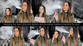 Applying my new Lâncome lipstick and smoking marlboro menthol for you!