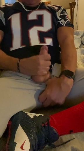 Jockdad87 Shoots a Load of Cum in His Football Gear