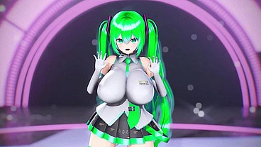 Hatsune Miku Huge Boobs Hentai Undress Dance Vocaloid Bibbidiba Song Mmd 3D Green Hair