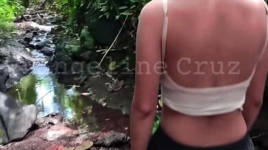 POV creampie while teen sucks her dick outdoors in public