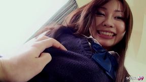 petite japanese teen with bushy pussy pick up for privat uncensored pov defloration creampie sex by older guy