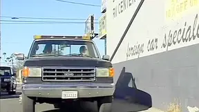 Cute blonde thanks man who fixed her car