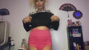 Blonde milf surprises alone with her raging transgender tits and big dick