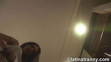 Trans Pornstar Nikki Montero crazy makeup and cumming on her belly