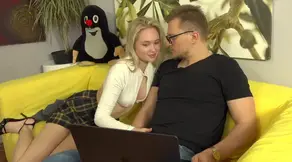 Sexy blonde can't wait for his hard cock