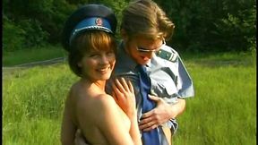 German retro milf chicks are exciting teen girlfriend before fucking with cop