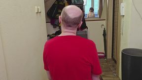 Femdom Barber Makes Him Strip Naked Shaves Head Bald Beard Dick & Pubic Area