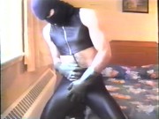 barefoot & masked in black tights and crop top 1990's VHS quality