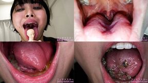 Yukari Shizuki - Showing inside cute girl's mouth, chewing gummy candys, sucking fingers, licking and sucking human doll, and chewing dried sardines - 1080p