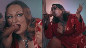 Smoking Spitting Biting Handjob - Domme Stepmom MILF Edges Skinny Stepson with Bare Hands, Rough FemDom HJ, Big Tits MILF in RainCoat with Cigarette (4K)