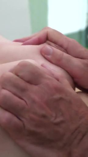 Unforgettable moment from "Grandpa with big cock fucks a petite teen hardcore and cums"