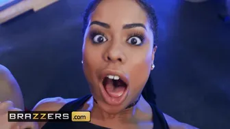 Athletic ebony Kira Noir fucks white cock after a workout