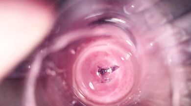 Camera deep inside Mia's teen creamy pussy