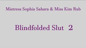 Mistress Sophia Sahara and Miss Kim Rub Blindfolded Slut 2