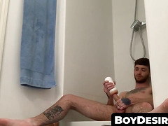 BoyDesire.com - Amateur's intense fleshlight stroking and cum-splattering finale captured in the bathroom mirror