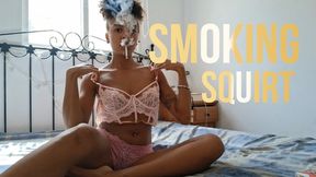 Ebony Smoking & Squirting Fun