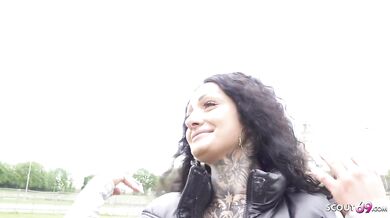 GERMAN SCOUT - First Anal Sex for Big Tits Tattoo Model Mia Roux at Pickup Casting