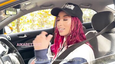 Latina redhead squirming under vibrator caught by bystanders in car