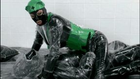 Black rubber couple wrapped in plastic coats - Part 2 of 2 - Riding on hard cock