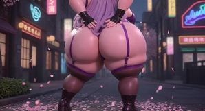 BBW Anime Babe Shaking Huge Ass in Purple Thong