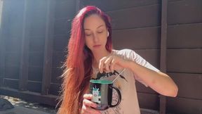 Eating MIlk and Oreo outside