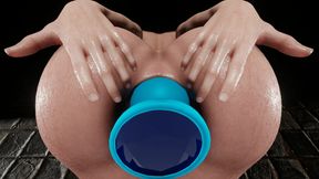 3D Animated Woman Pushing Buttplug Out