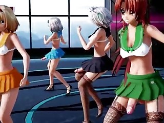 3D futanari with big boobs dancing with their cocks out