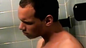 Handsome deviant masturbating passionately in bath