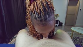 Quick cum swallow and creampie in a cute young ebony