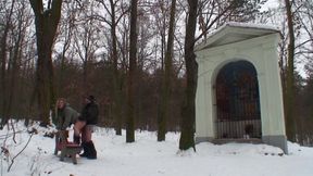 Man picks up blonde whore and fucks her in snow