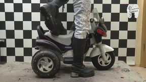 Electrical Motobike destroyed under Boots and in the Shredder