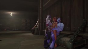 Redhead elf engages in bdsm trio in dungeon: warcraft parody