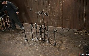 Lesbians fisting on device bondage