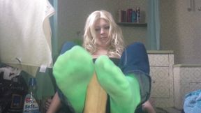 Blonde German chick strokes big dick