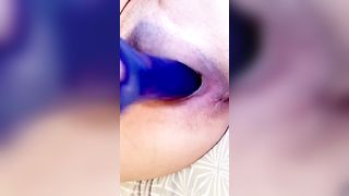 Nympho Wifey Fucks herself with a Huge Blue Vibrator while Hubby is