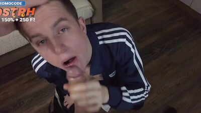 The dominant's powerful cock fucks the twink's throat and his elastic ass, cumming in his mouth