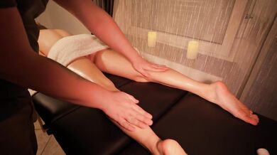Massage slut takes husband's cum in throat and face drooling on his big cock