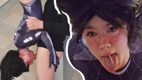 Cute Spider Girl makes me cum with her mouth upside down