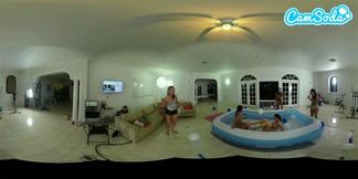 teen latina lesbians oil wrestling with their big booty step sisters in VR