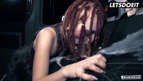 LETSDOEIT - German Chick Jezzicat Enjoys Pussy Stretching In Van On Halloween By Fat Cock