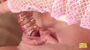 Brunette beauty kisses blonde with fake big boobs