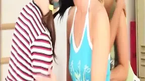 Lesbian lovers rub fingers on yoga mats, getting closer to climax.