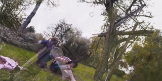 Outdoor Bondage Shibari Suspension - Tattoo skinny Girl in ropes on a tree