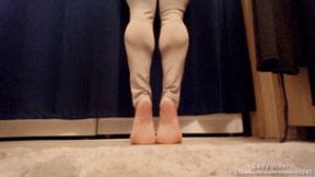 Beige Tight Pants Barefeet at Home