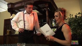 The bartender pleases his milf customer by giving her a new cocktail on the menu his big cock