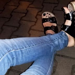 crossdresser in public - sexy feet and sexy platform sandals