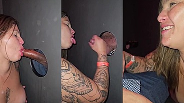 Ruiva casada faz boquete no gloryholi até ganhar porra na cara