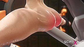 Sci-Fi BDSM. Sex android fucks hard a hot cuffed hottie in restraints