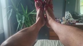 Jacking Big Dick Off in Red Heels - Lots of Cum!