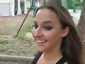 Nasty brunette in public blowjob